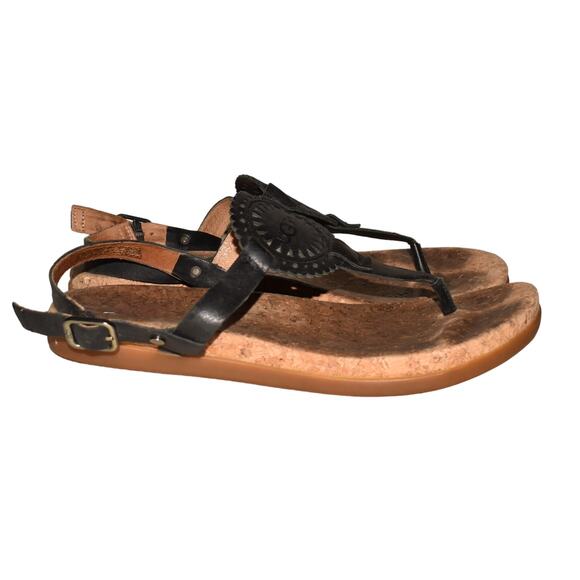 UGG $90 Ayden II T-Strap Sandal Black Sun Medallion Size 7.5 - Picture 2 of 5